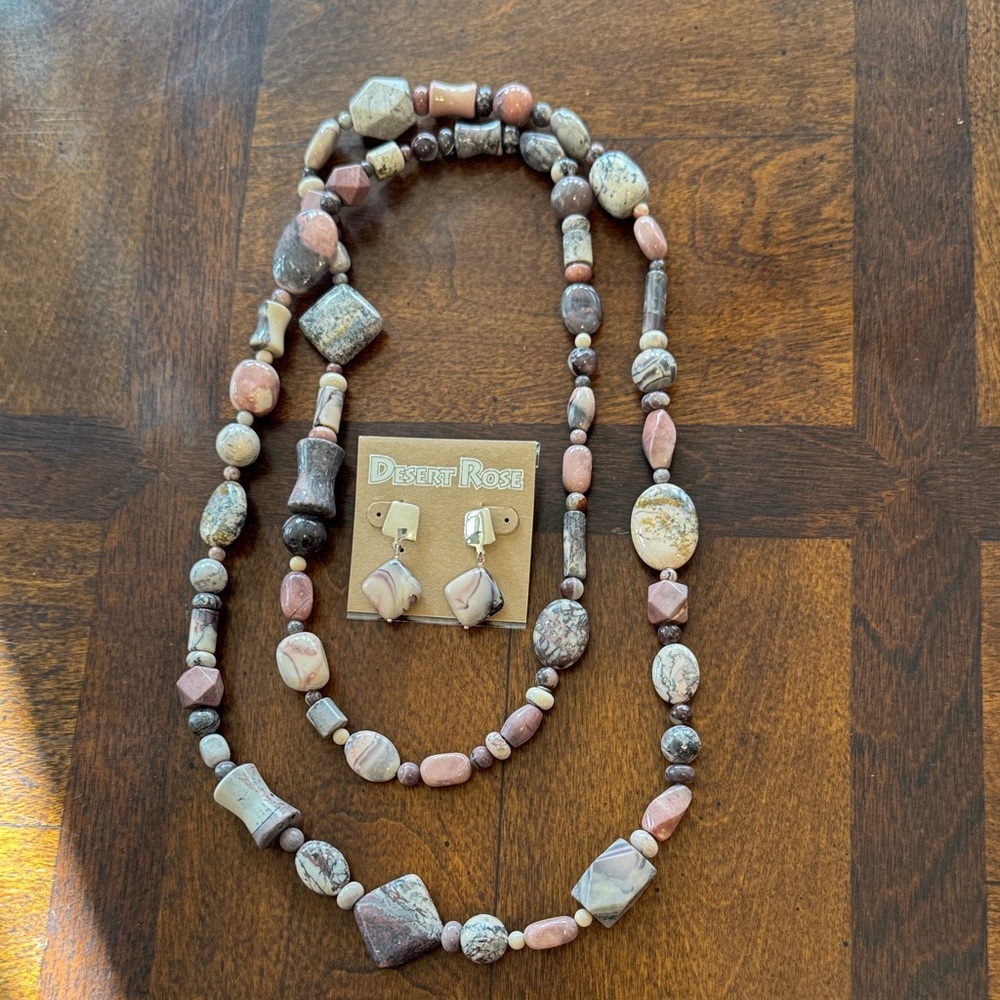 Desert Rose Beaded Necklace and Earring Set